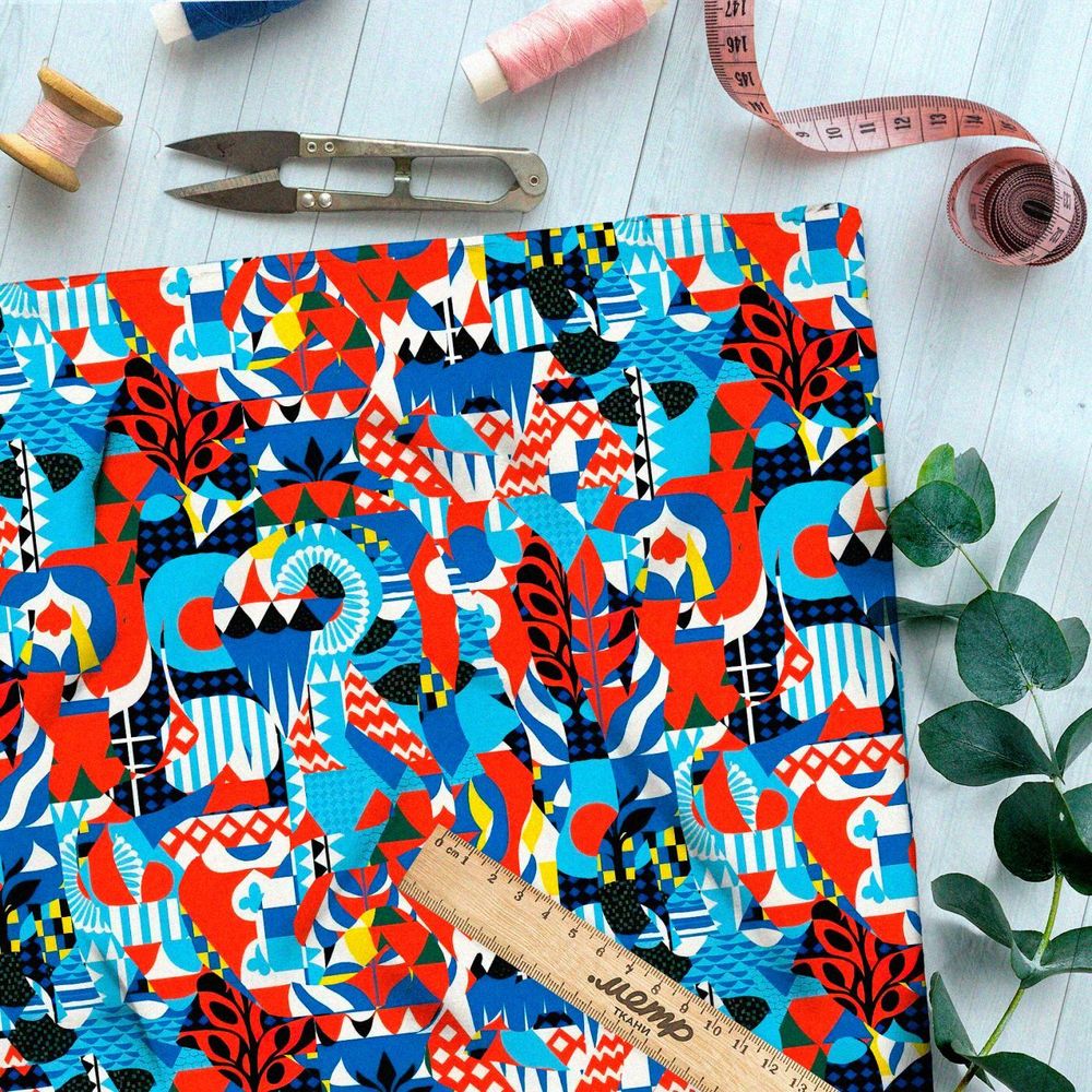 Ткань премиум сатин графические мотивы