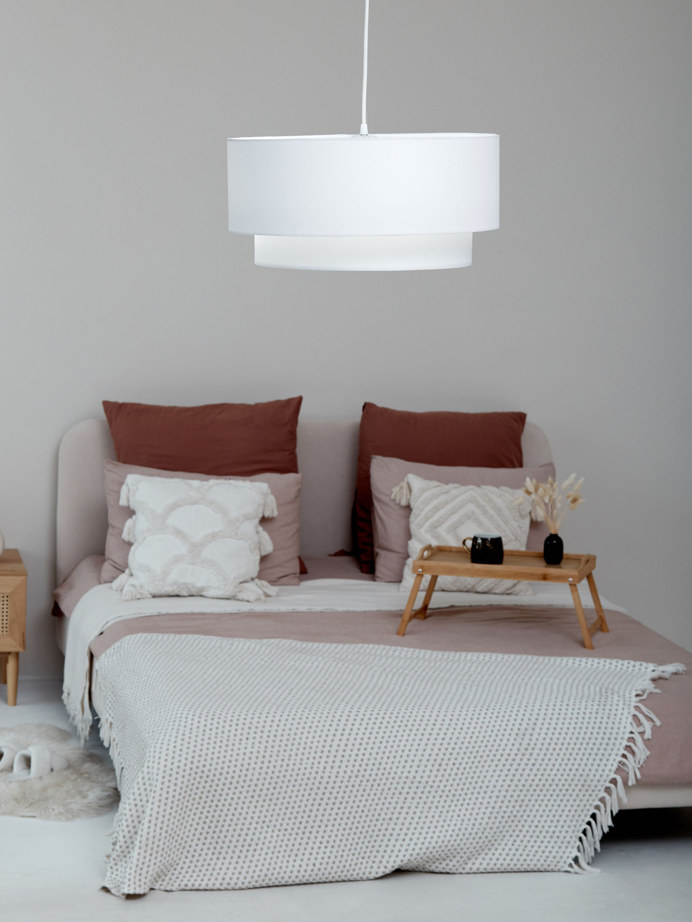 Светильник потолочный подвесной 2х ярусный, абажур потолочный, цвет Белый E27