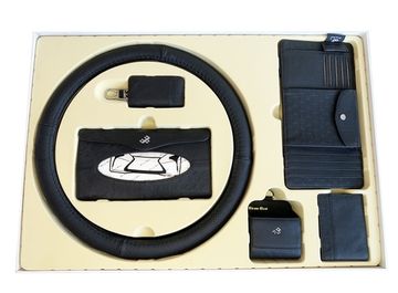 Подарочный набор автомобилисту "Бизнес+" (оплетка + 2 органайзера + ключница + бокс + визитница) из нат. кожи класса "Премиум"