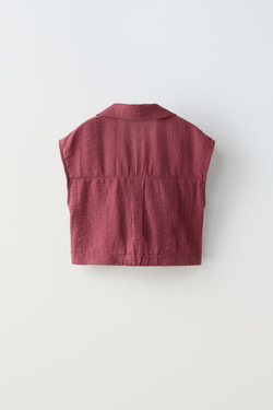 ZARA ТОП ИЗ РЕЛЬЕФНОЙ ТКАНИ С УЗЛОМ, БОРДОВЫЙ