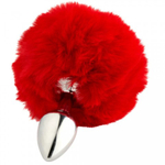 Металлическая анальная пробка с красным хвостиком Fluffy от Alive (7*3,2 см.)