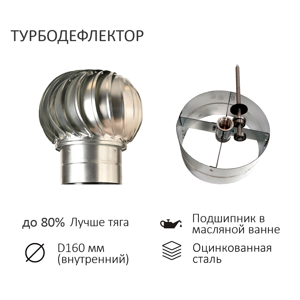 Турбодефлектор TD160 ОЦ, вент. выход утепленный высотой Н-700, проходной элемент для металлочерепицы Каскад, черный