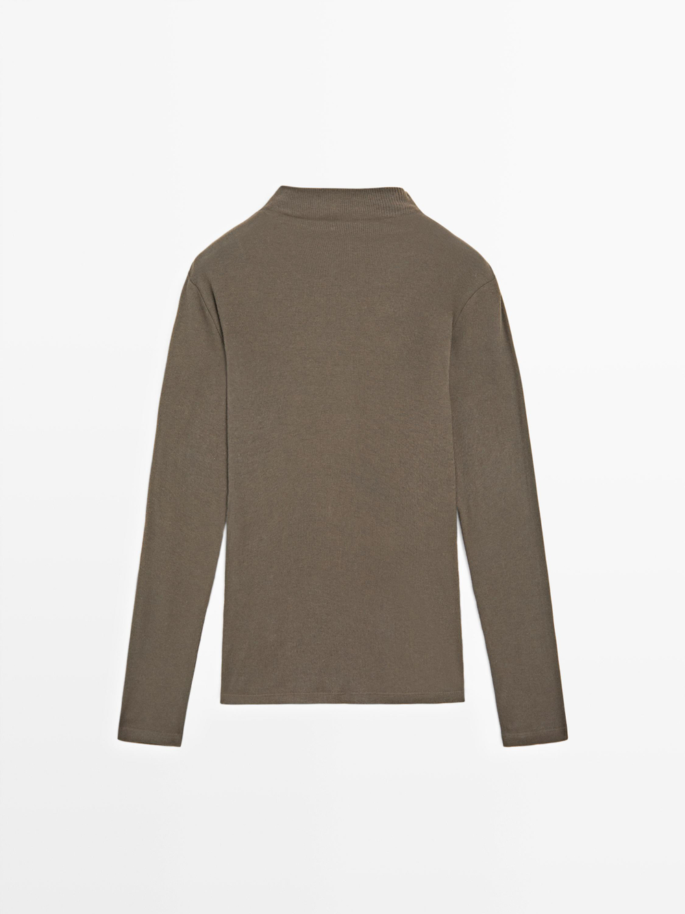 Massimo Dutti Хлопковая футболка в рубчик с длинными рукавами, кофейный