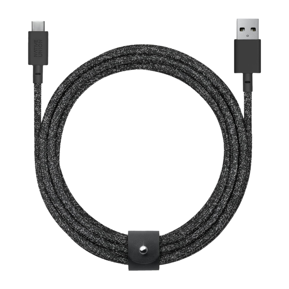 Кабель с оплёткой и ремешком Native Union Belt Cable XL USB-A — USB-C (USB 2.0) (3 м) Поддерживаемая скорость передачи данных — до 480 Мбит/с. Сертификация USB-IF