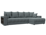 Диван угловой с декором и полкой Лига-050 НПБ, Амур 07 серый, Рогожка, 128588
