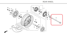 42301-K0F-T00. AXLE, RR. WHEEL. Honda Monkey125