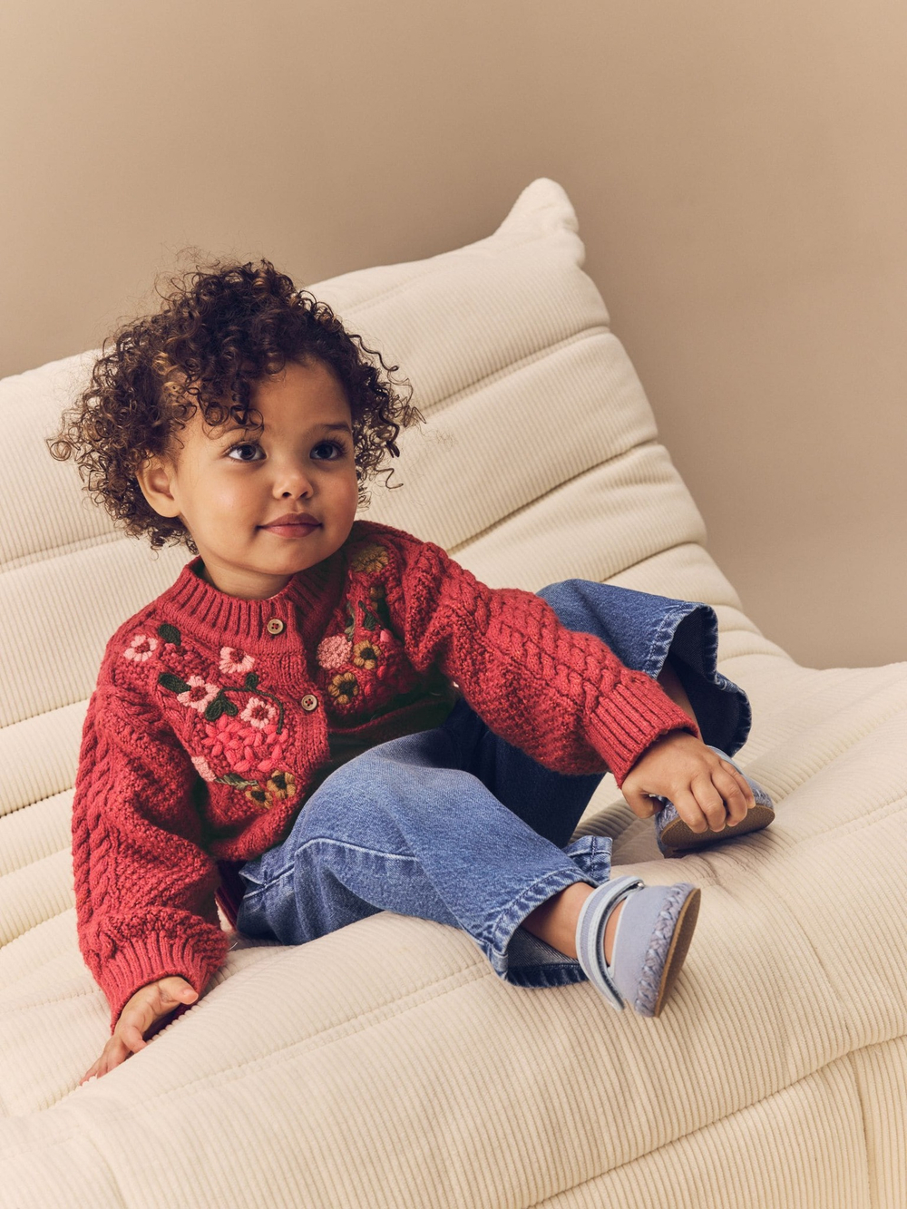 Кардиган вязаный с вышивкой для девочки Next E25-155, Кирпичный