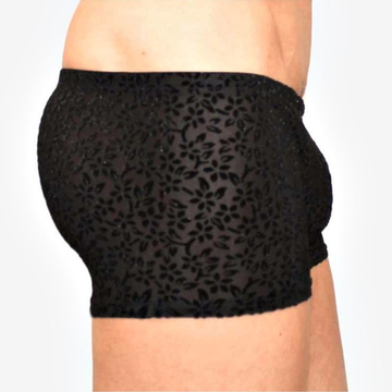 Мужские трусы боксеры черные прозрачные в цветок под велюр Romeo Rossi Black Boxer RR00223