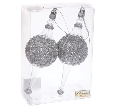 Елочные украшения "Мерцание ночи" 6.5*6.5*19.5 см (набор 2 шт), Серебро (Серпантин)