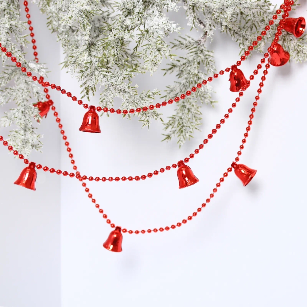 Бусы на ёлку 1,5м «Колокольчики» 2см, Красные