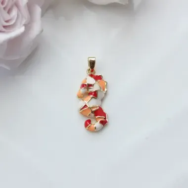 Подвеска Морской конёк с эмалью 24*11 мм, микс красного, позолота, П254