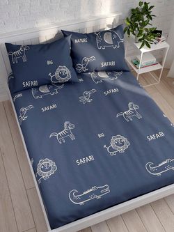 Постельное белье Сказка "SAFARI" семейное Наволочка 50х70 см 2 шт Простынь 240х215 см Пододеяльник 145х215 см(2шт) , перкаль