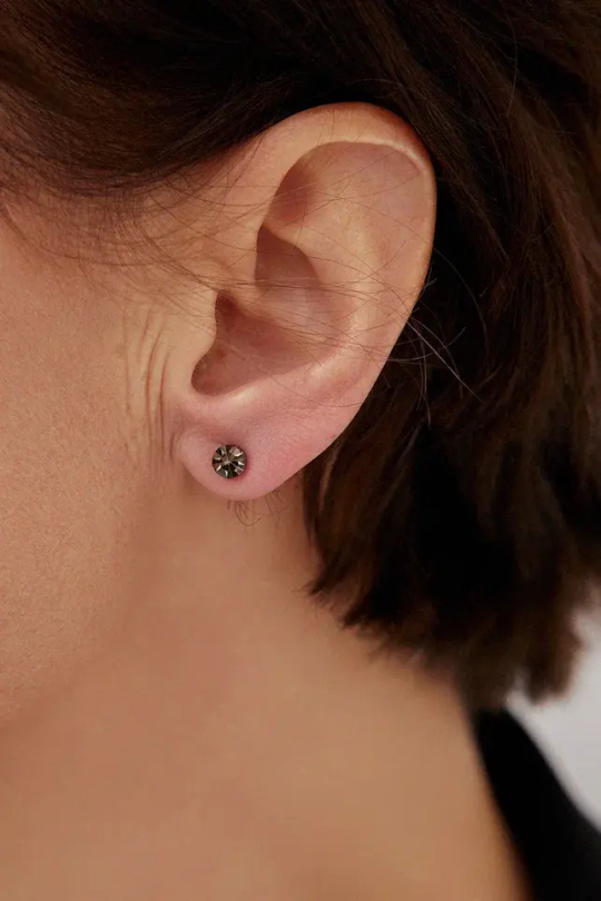 Серьги пусеты круглые кристаллы 0,4 см в графитовом оттенке