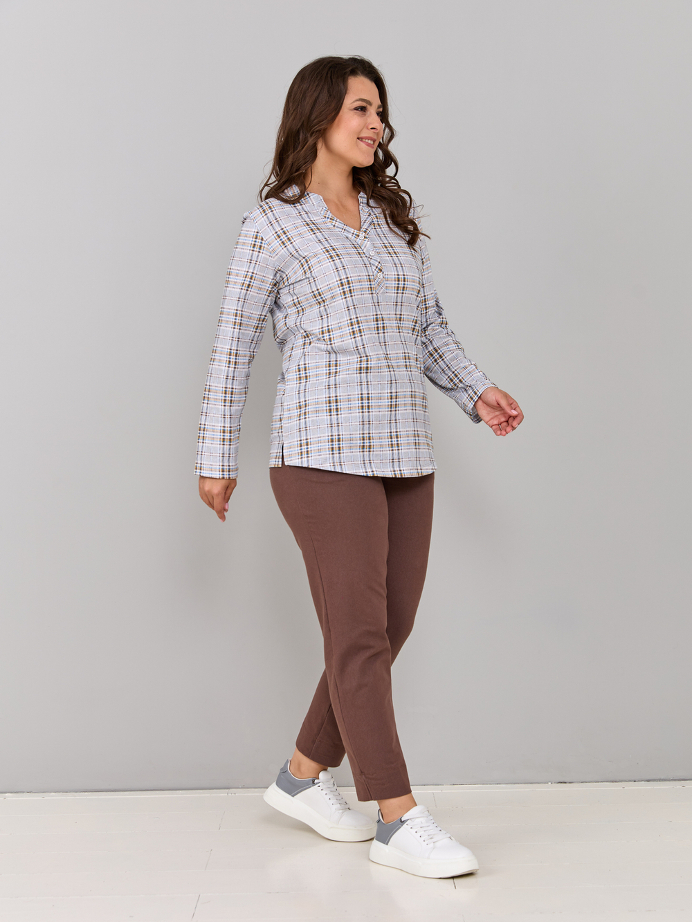 Блузка БЛ-22/клетка-рогожкабирюза