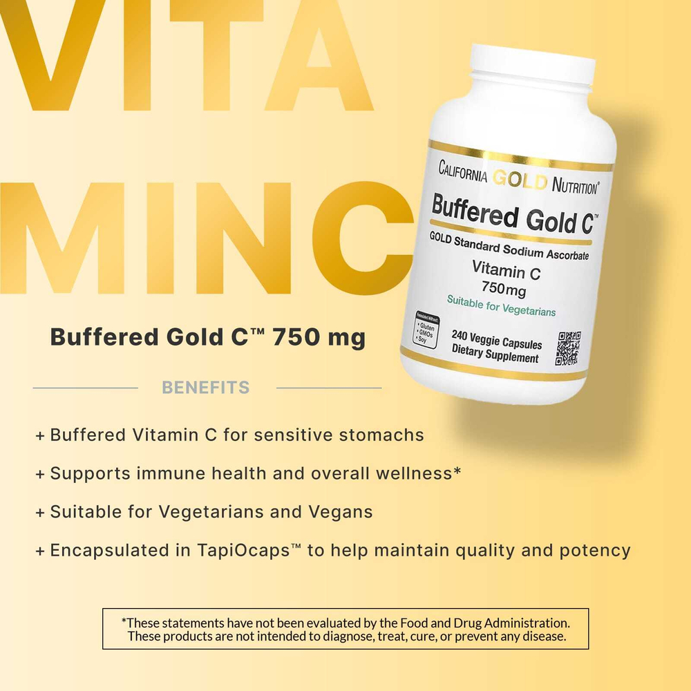 California Gold Nutrition, Buffered Gold C™, аскорбат натрия (витамин C) GOLD Standard, 240 растительных капсул