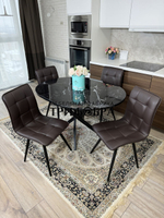 Круглый стеклянный раздвижной стол "Черный оникс" и стулья "ГУЧИ" коричневый