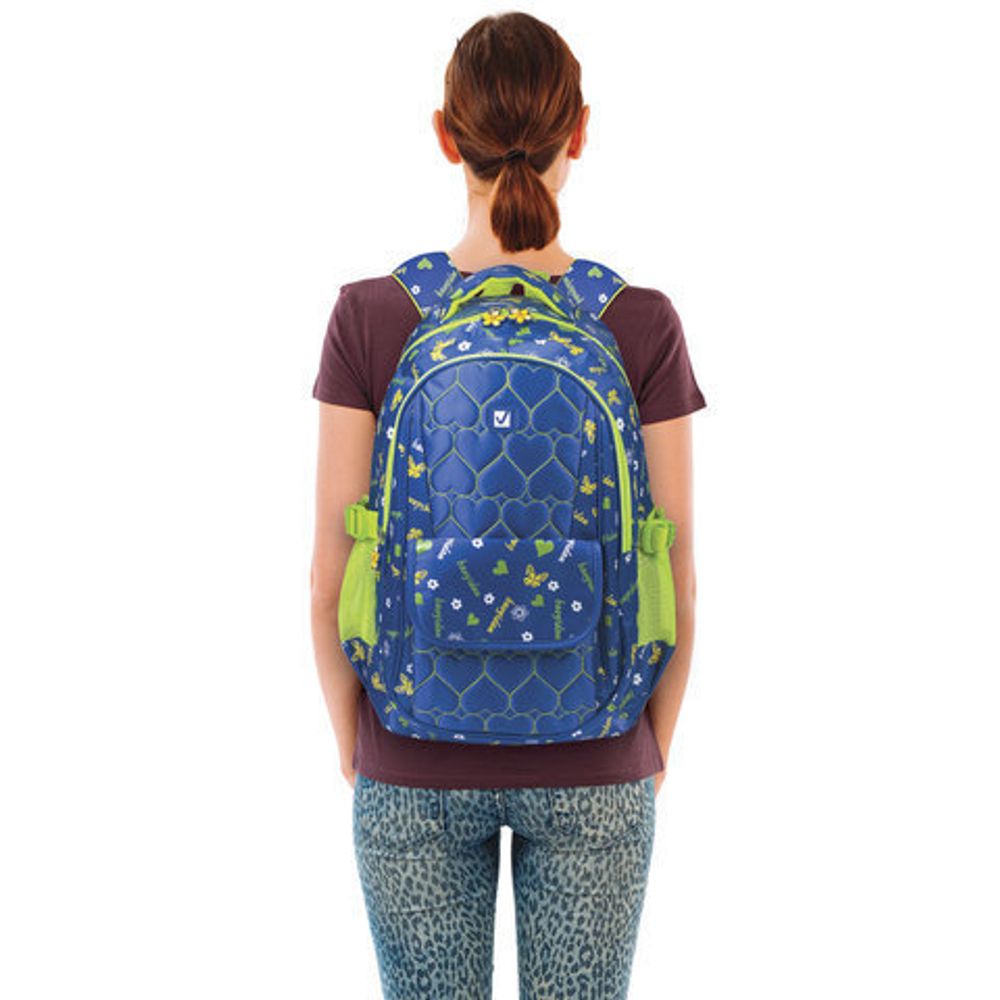 Рюкзак BRAUBERG молодежный, "Сердечки", нейлон, синий, 31х12х45 см, 227073