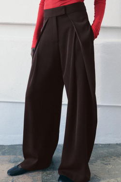 ZARA БРЮКИ WIDE LEG С ЗАЩИПАМИ — ZW COLLECTION, КОРИЧНЕВЫЙ