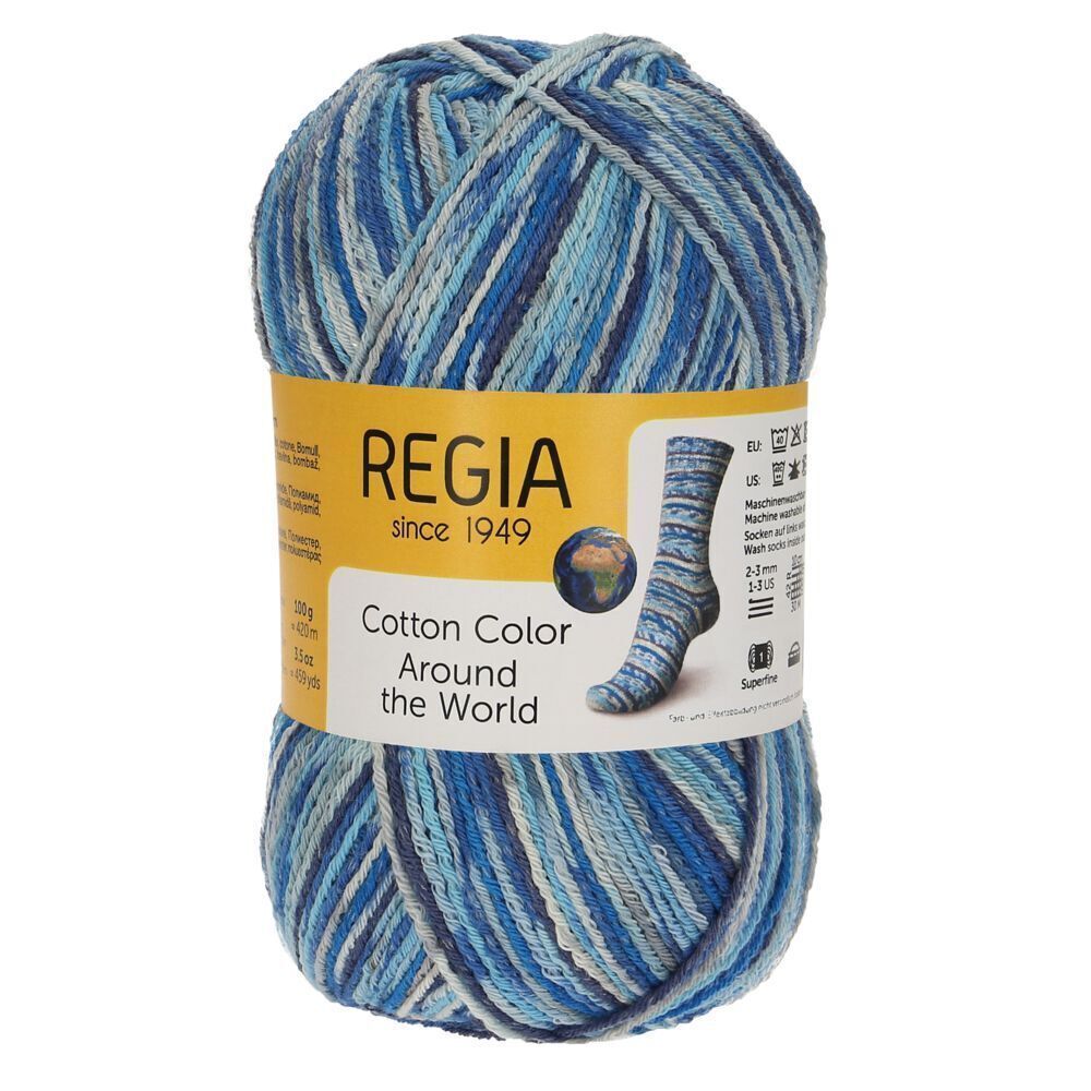 Пряжа Regia Cotton Color (02411/Хелсинки), 72% хлопок, 18% полиамид, 10% полиэстер, 100г/420м