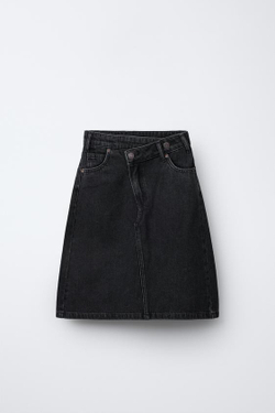 ZARA ДЖИНСОВАЯ ЮБКА МИДИ, ЧЕРНЫЙ