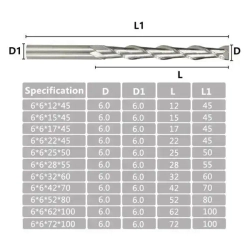 Фреза концевая двухзаходная , 6х25х50 мм