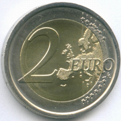2 евро 2015 год. Италия. 30 лет флагу Евросоюза UNC