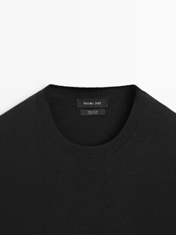 Massimo Dutti Хлопковая футболка с коротким рукавом, черный