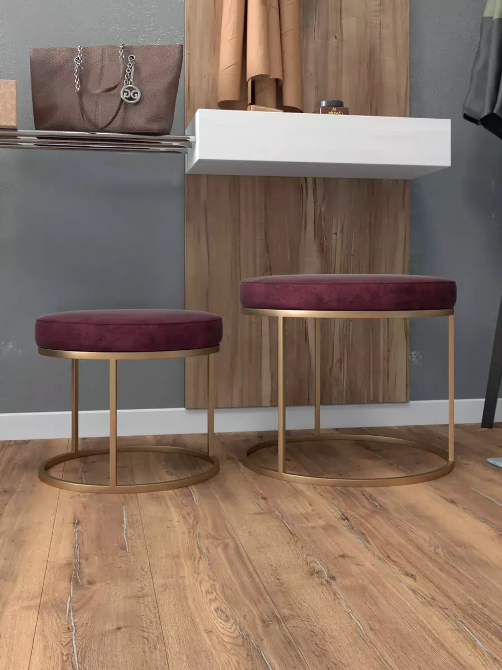 Комплект круглых банкеток - ЗБОРД - бордовое на золотом