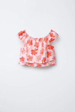 ZARA ТОП С ЦВЕТОЧНЫМ ПРИНТОМ, РОЗОВЫЙ