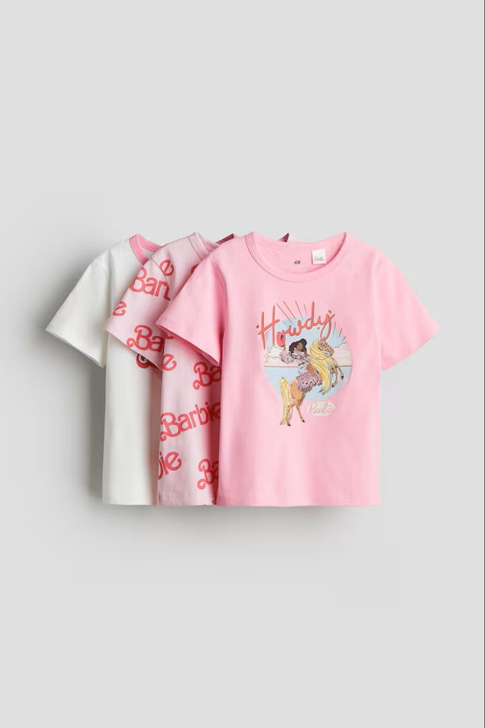 H&M Набор из трех хлопковых футболок с принтом, розовый