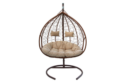 Кресло подвесное двойное Феникс арт.CN3423-МТКОР (стойка+осн.КОРИЧ,корзн.кор..,подуш.беже.3уп. (M))