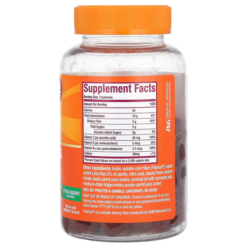 Metamucil, клетчатка и витамины, C, D и B12, цитрусовые, 72 жевательные таблетки