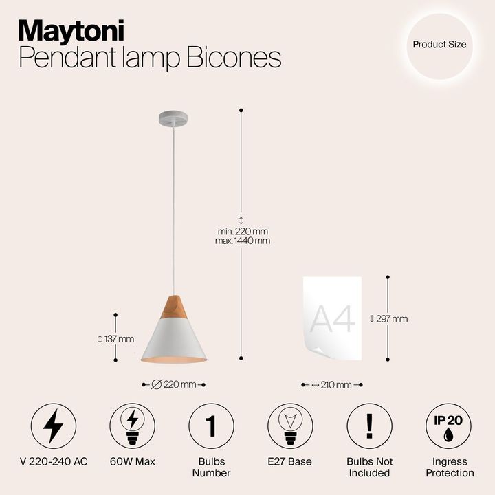 Подвесной светильник Maytoni Bicones P359-PL-01-W