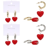 Серьги из гиппоалергенного сплава «АМОР», красное сердце, цвет серебро и золото, 2,5см