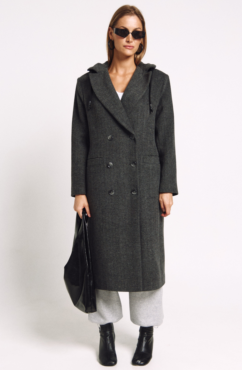 Пальто с капюшоном 1259 серый