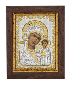 Казанская БМ, икона прямоугольная в рамке под стеклом, красное дерево 206х258