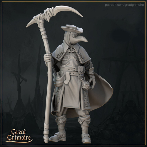 Чумной Доктор с косой Человек Воин Файтер миниатюра для dnd, днд, pathfinder, фентези, Настольная игра, НРИ, Варгейм, РПГ