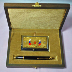 Набор "Гербовый" №2 визитница (Златоуст), ручка Паркер