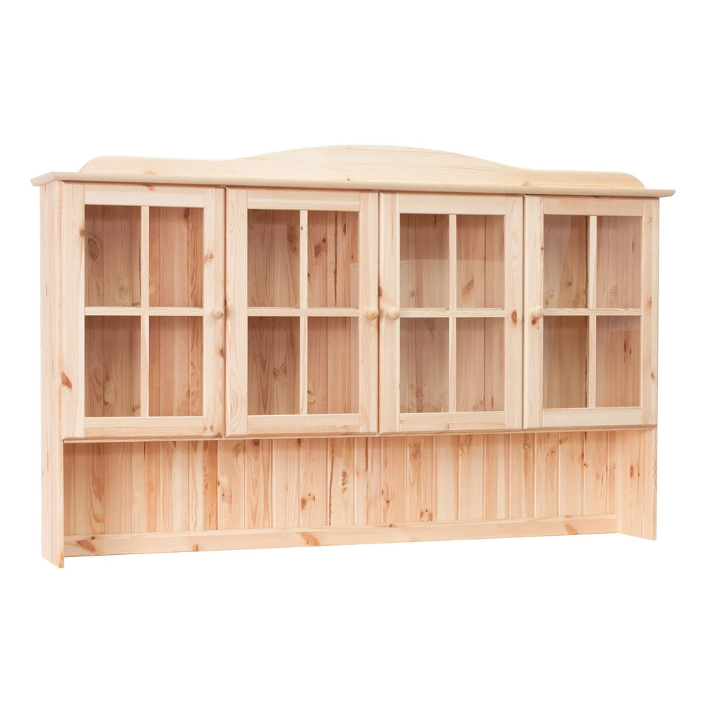Шкаф витрина 174х28х109, Лена, стеклянная для посуды, буфет 4-дверный, с полками (верхняя часть буфета Лена), массив сосны, в натуральной отделке, Dipriz