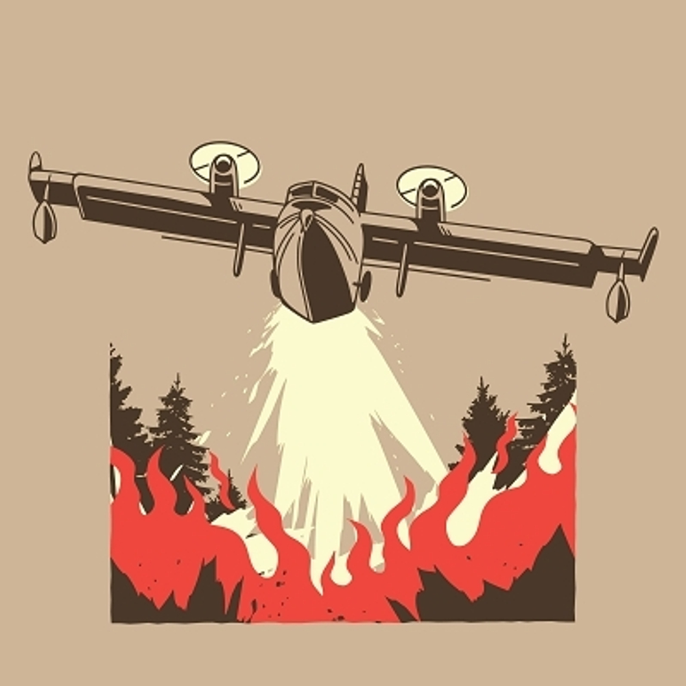 принт с пожарным самолетом для бежевой футболки
