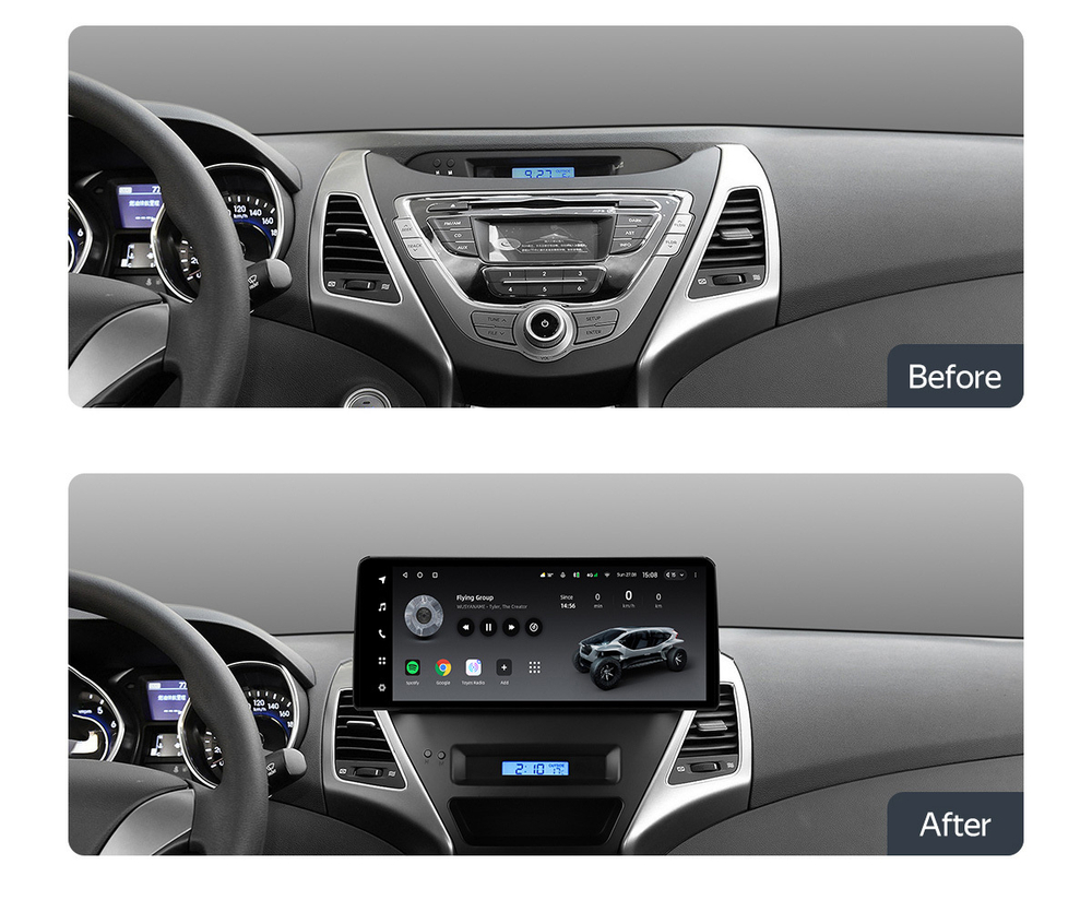 Магнитола для Hyundai Elantra 5 MD 2013-2015 рестайлинг (перенос бк вниз) - Teyes LUX ONE монитор 12.3" 2K QLED на Android 10, CarPlay, 4G SIM-слот, 6/128ГБ