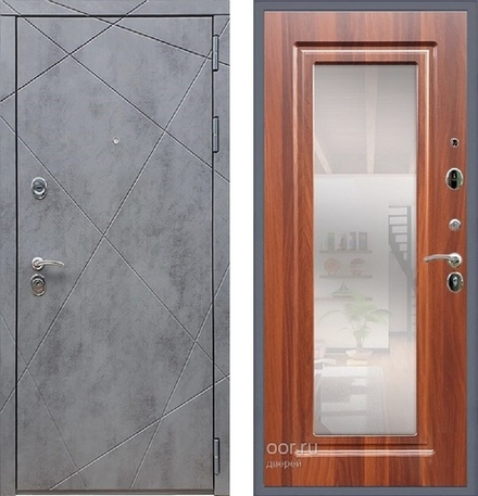 Входная металлическая дверь  с зеркалом RеX (РЕКС) 13 Бетон темный / зеркало ФЛЗ-120 Итальянский орех 16мм
