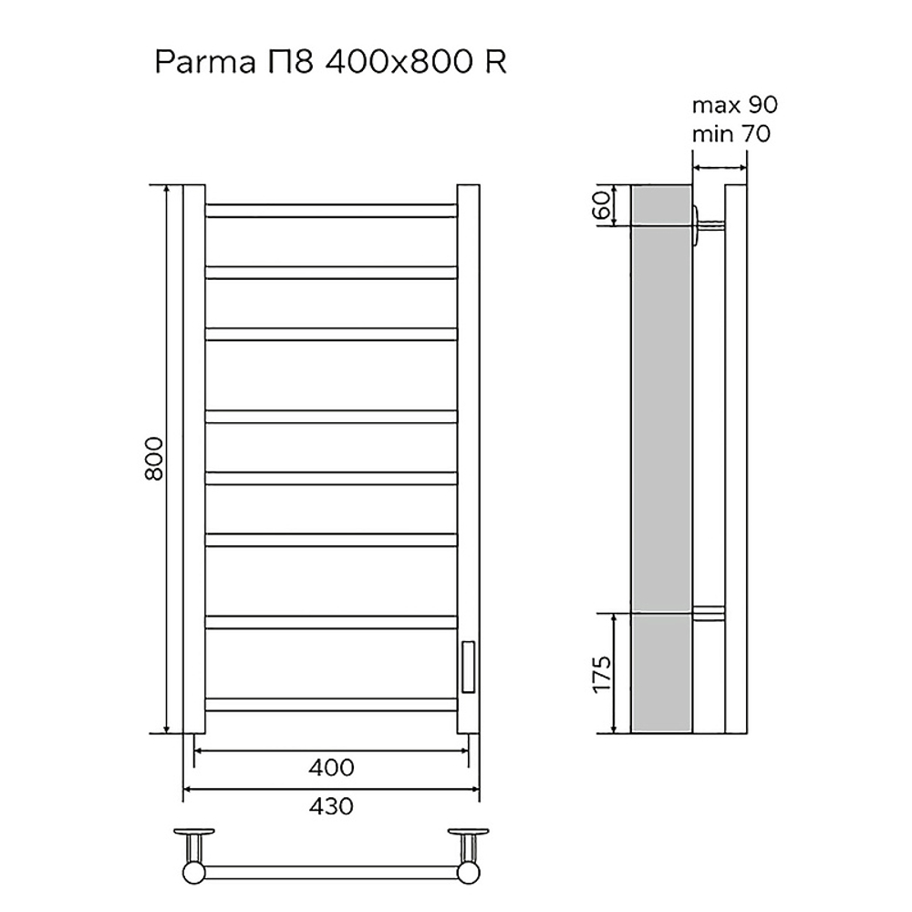Полотенцесушитель электр. Azario Parma 43.2х80, Черный
