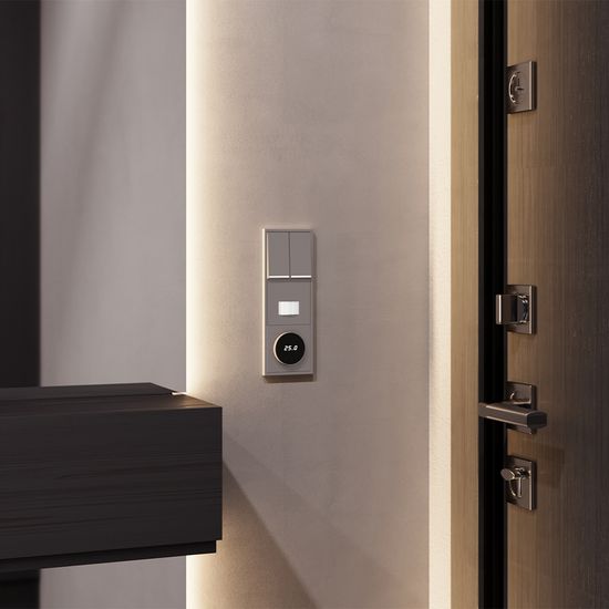 Терморегулятор электронный VOLTUM S70 с индикацией и датчиком, для теплого пола, (капучино)