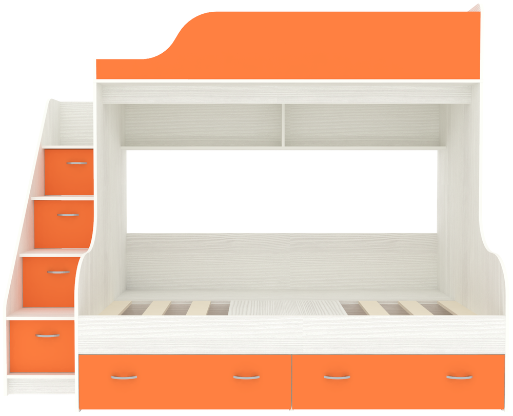 Двухъярусная кровать КарИВи Дуэт-15 с лестницей Комод КарИВиом Белое Дерево Оранжевый