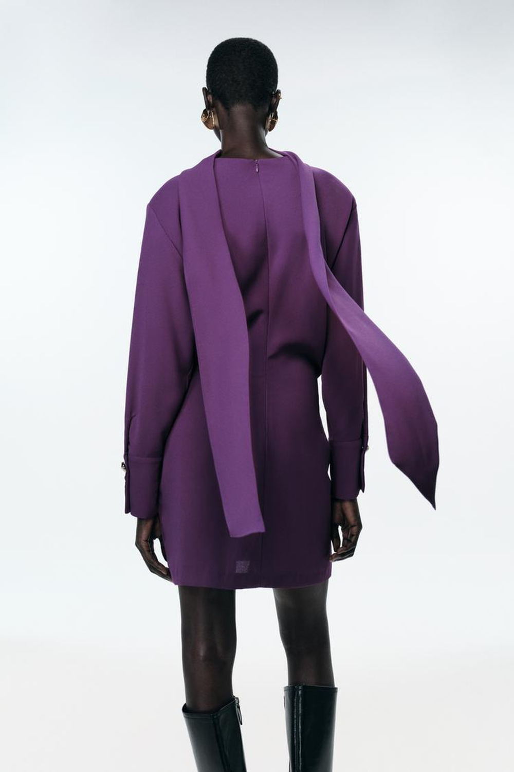 ZARA МИНИ-ПЛАТЬЕ С ШАРФОМ, БАКЛАЖАННЫЙ