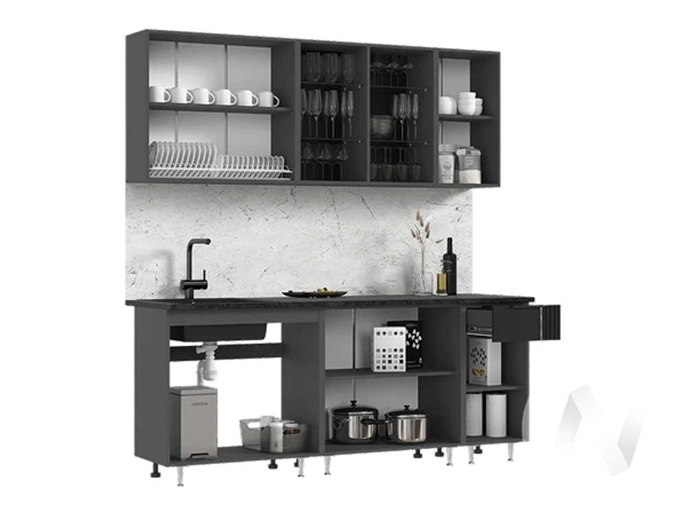 Кухня Виктория 2;0м (графит/пластер блэк/кастилло темный)