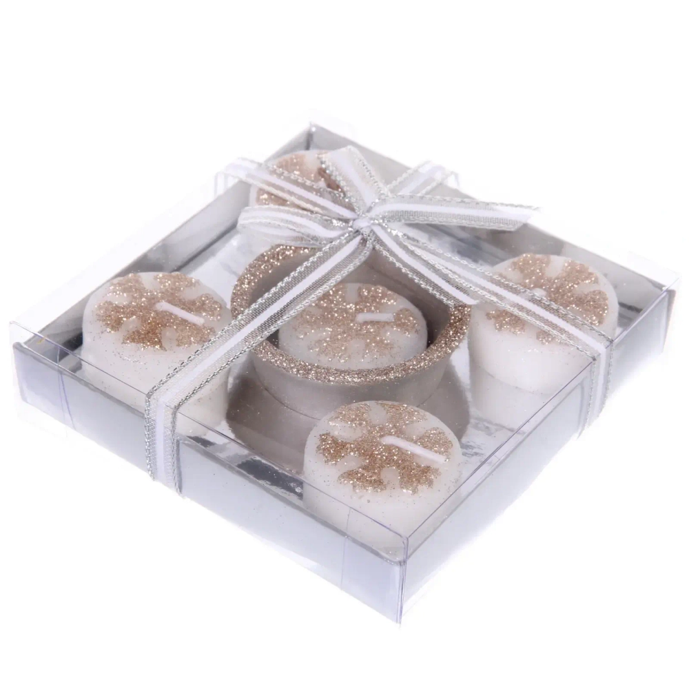 Свечи новогодние «Снежинки»11.5*11*5*3см (набор 5шт), Шампань