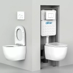 Унитаз подвесной ABBER Bequem AC1100T белый с инсталляцией AC0105 и кнопкой AC0120MMG золото матовое, безободковый, слив-торнадо, с крышкой микролифт