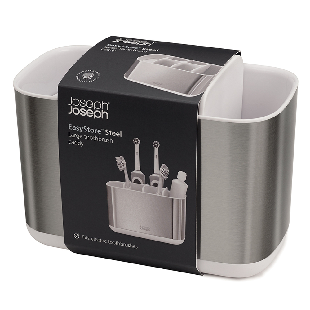 Органайзер для зубных щеток EasyStore Steel большой белый, Joseph Joseph